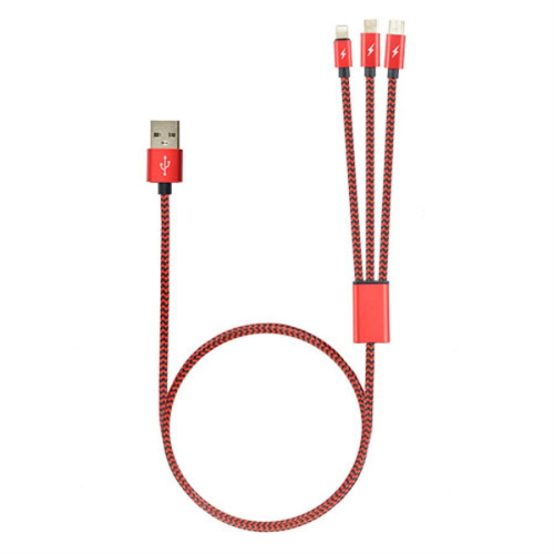картинка Кабель USB Robiton P12 Multicord : Micro-USB + Type-C + 8pin (Lightning), 1м красный от магазина Интерком-НН