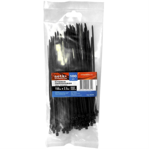 картинка Стяжка (кабельный хомут) нейлоновая, 150 x 2.5мм, 100шт (черный) от магазина Интерком-НН